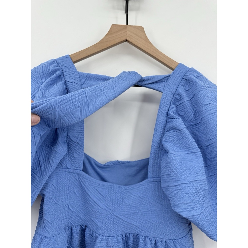 Free People Dress Womens XS Blue Boho Ruffle Cottage Lightweight Puff Sleeve - Picture 7 of 12